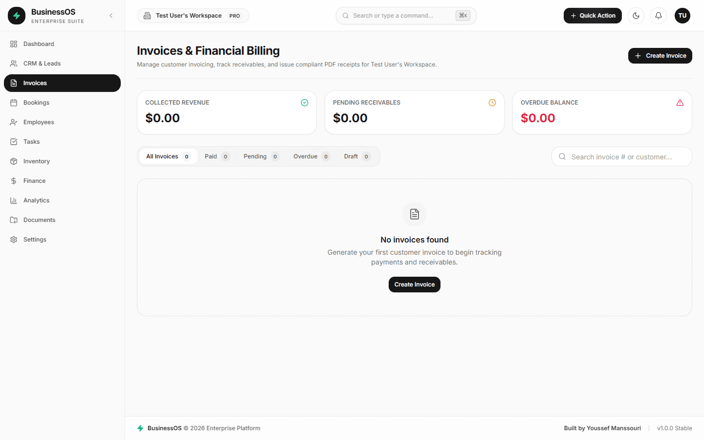 BusinessOS - Itemized Billing & Immutable Invoice Snapshots